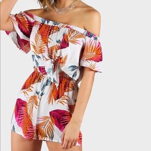 Cute palm leaf off shoulder romper